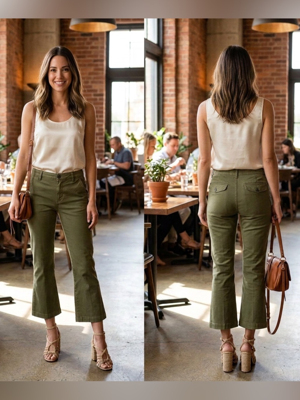 Frame Le Crop Mini Boot Cut Jeans Chino Crop Pants Olive Green Size 28